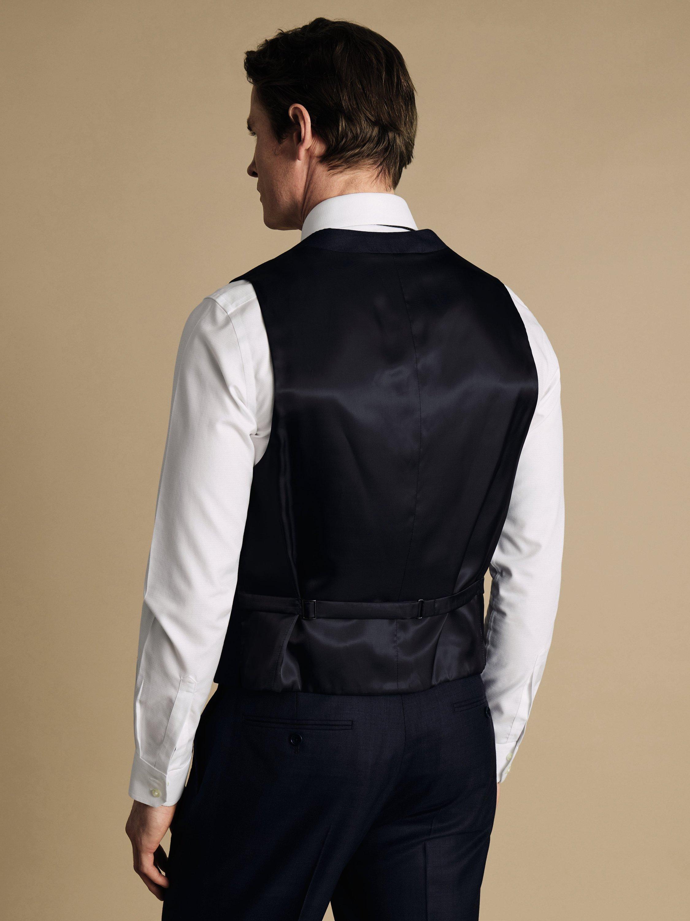 Product image 3 of 3, which shows Charles Tyrwhitt Single Breasted Wool Waistcoat, Indigo Blue, 36R