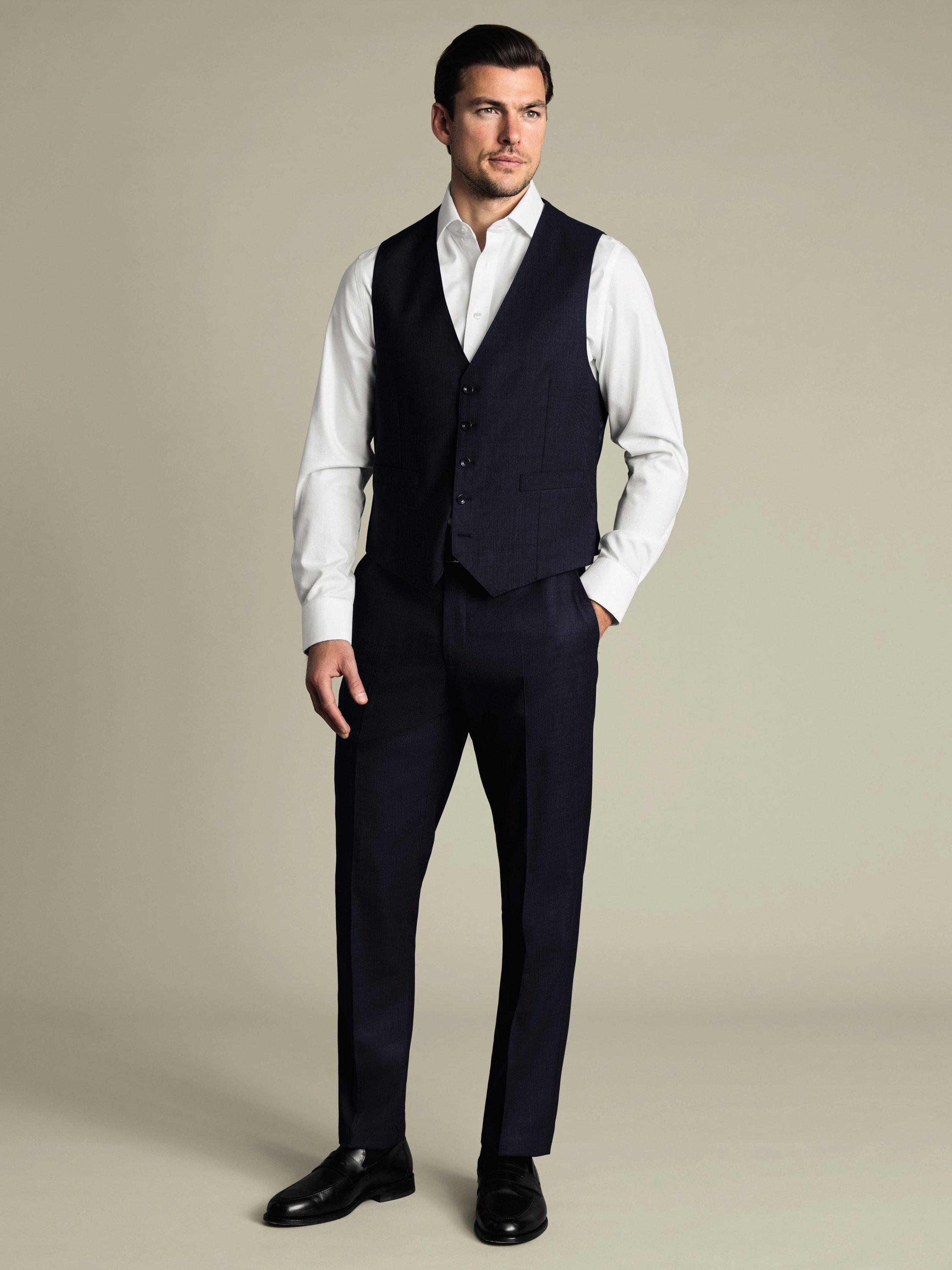 Product image 4 of 4, which shows Charles Tyrwhitt Single Breasted Wool Waistcoat, Navy, 36R
