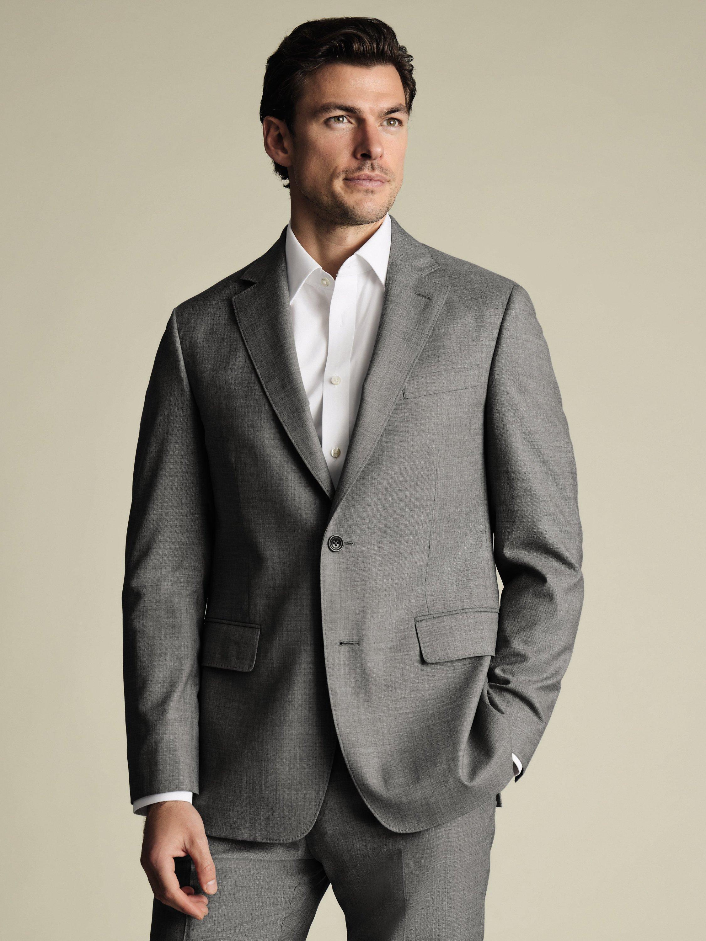 Product image 1 of 7, which shows Charles Tyrwhitt Slim Fit Single Breasted Wool Blazer, Grey, 36S