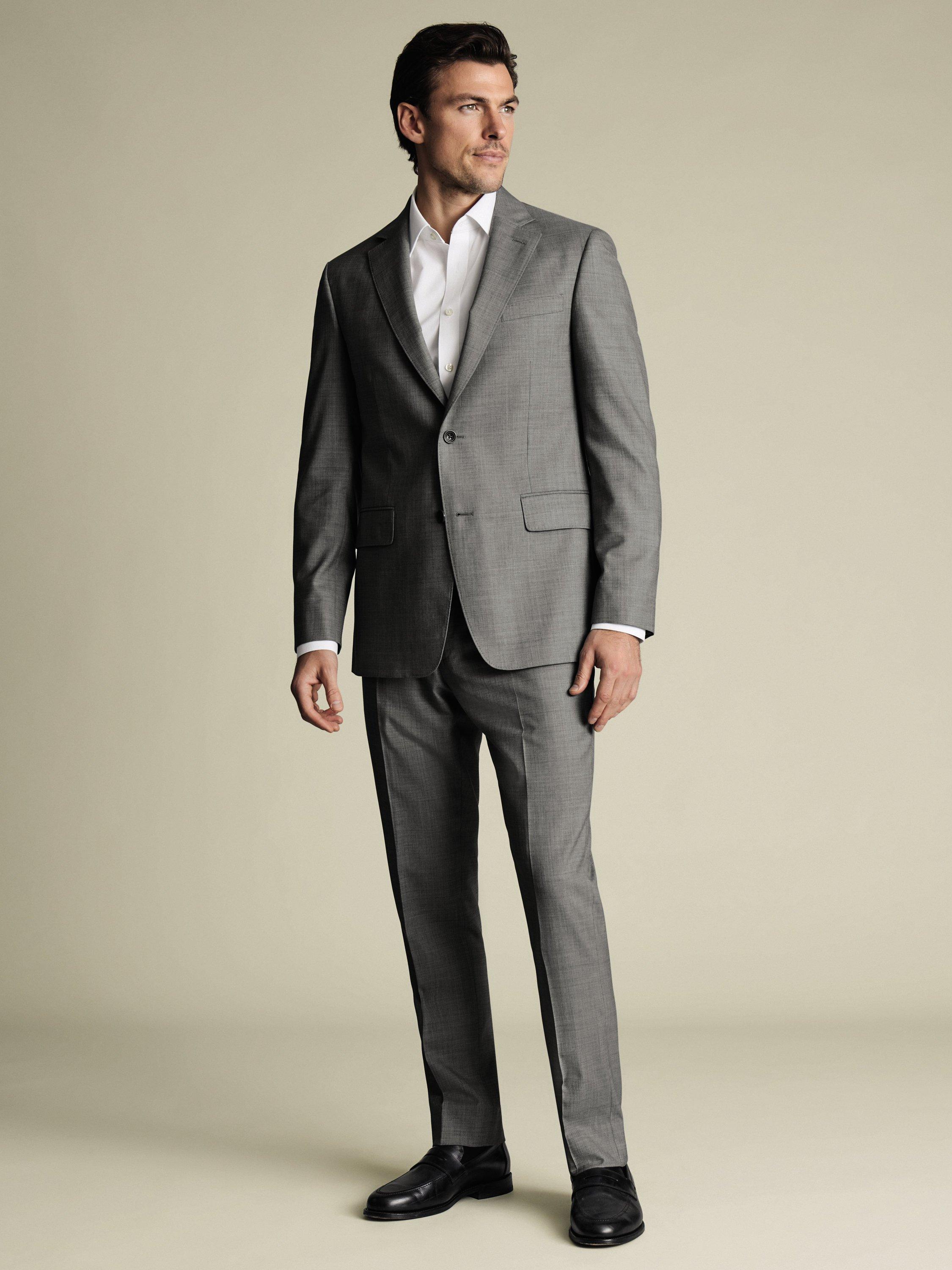 Product image 3 of 7, which shows Charles Tyrwhitt Slim Fit Single Breasted Wool Blazer, Grey, 36S