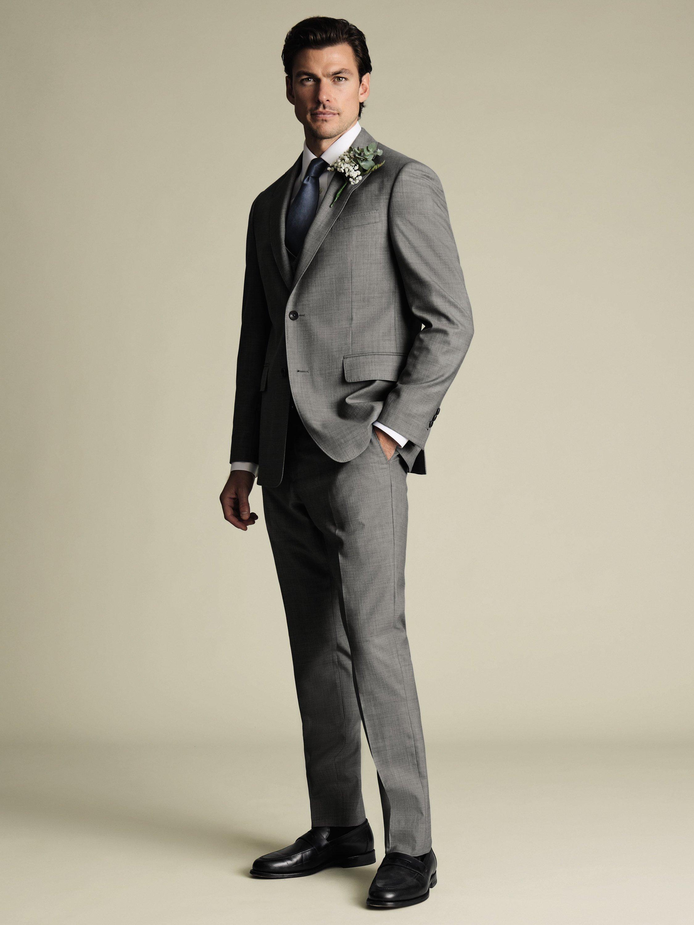 Product image 7 of 7, which shows Charles Tyrwhitt Slim Fit Single Breasted Wool Blazer, Grey, 36S