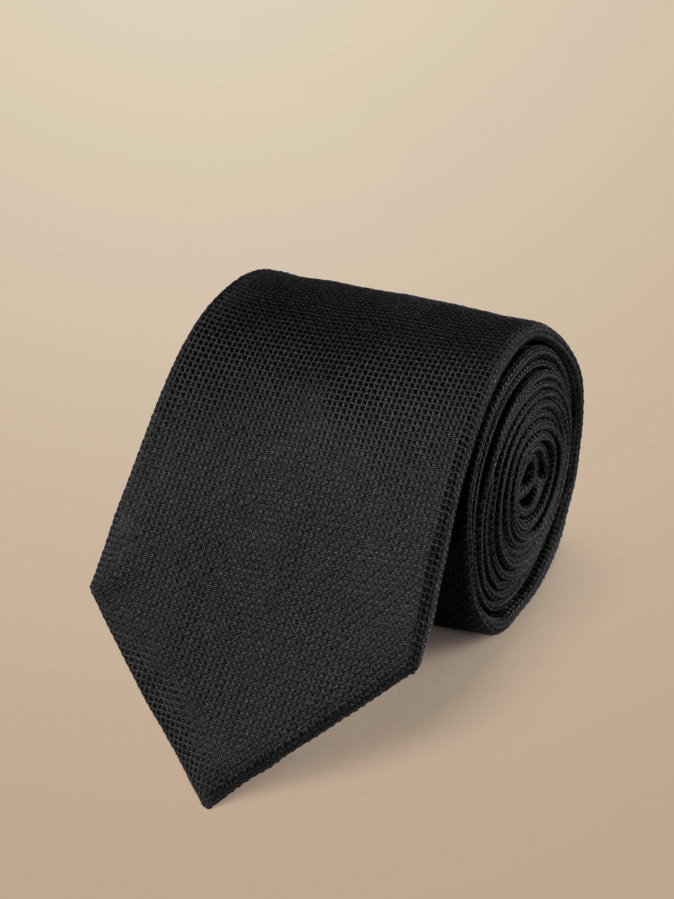 Product image 1 of 2, which shows Charles Tyrwhitt Textured Silk Stain Resistant Tie, Black