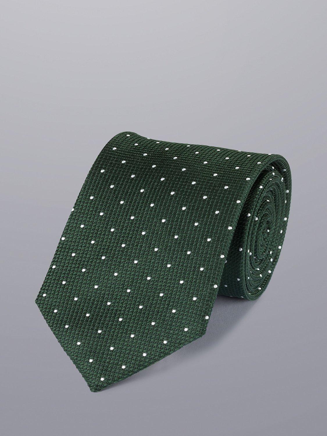 Product image 1 of 2, which shows Charles Tyrwhitt Polka Dot Silk Tie, Dark Green, One Size