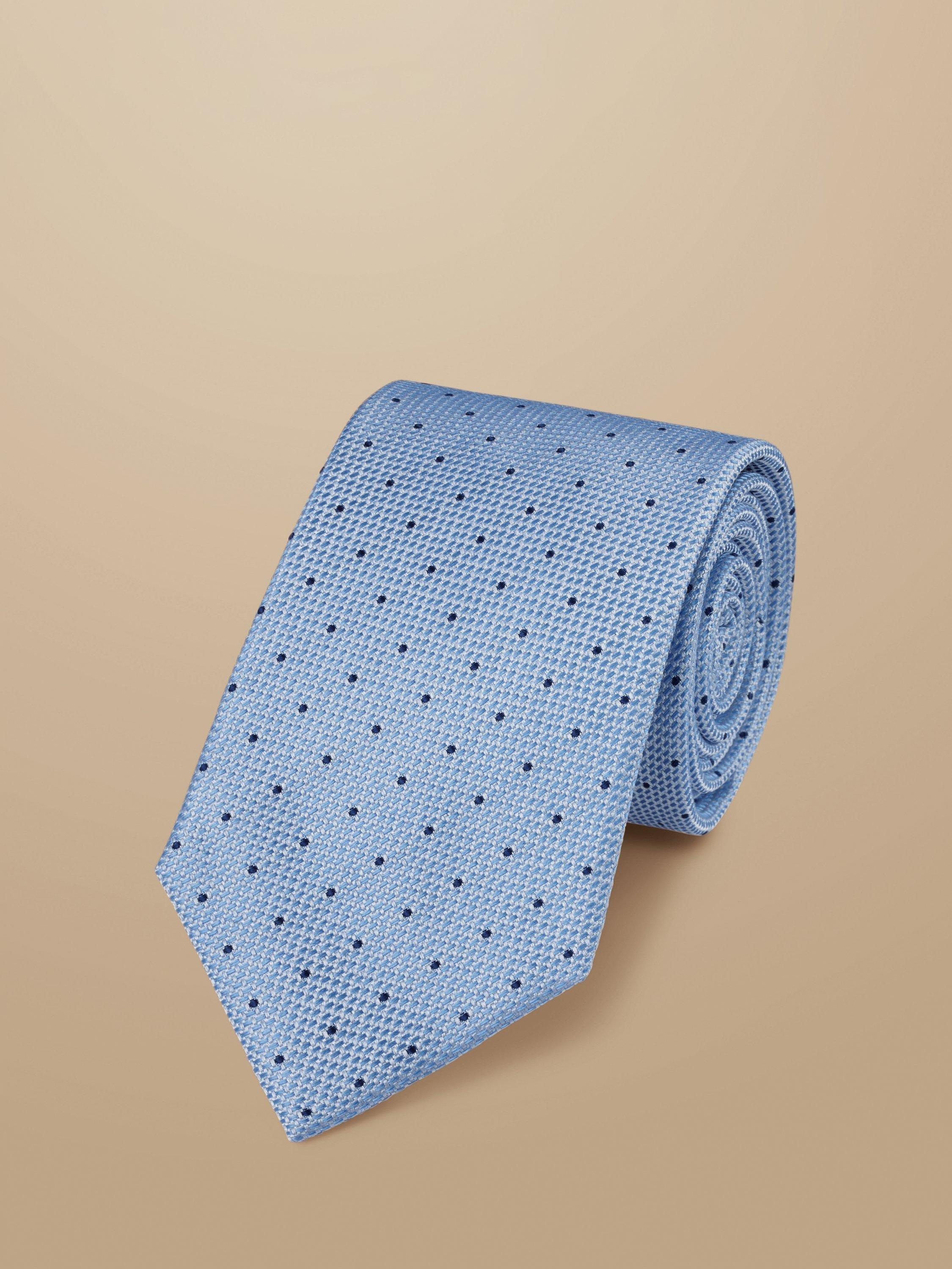 Product image 1 of 2, which shows Charles Tyrwhitt Polka Dot Silk Tie, Sky Blue