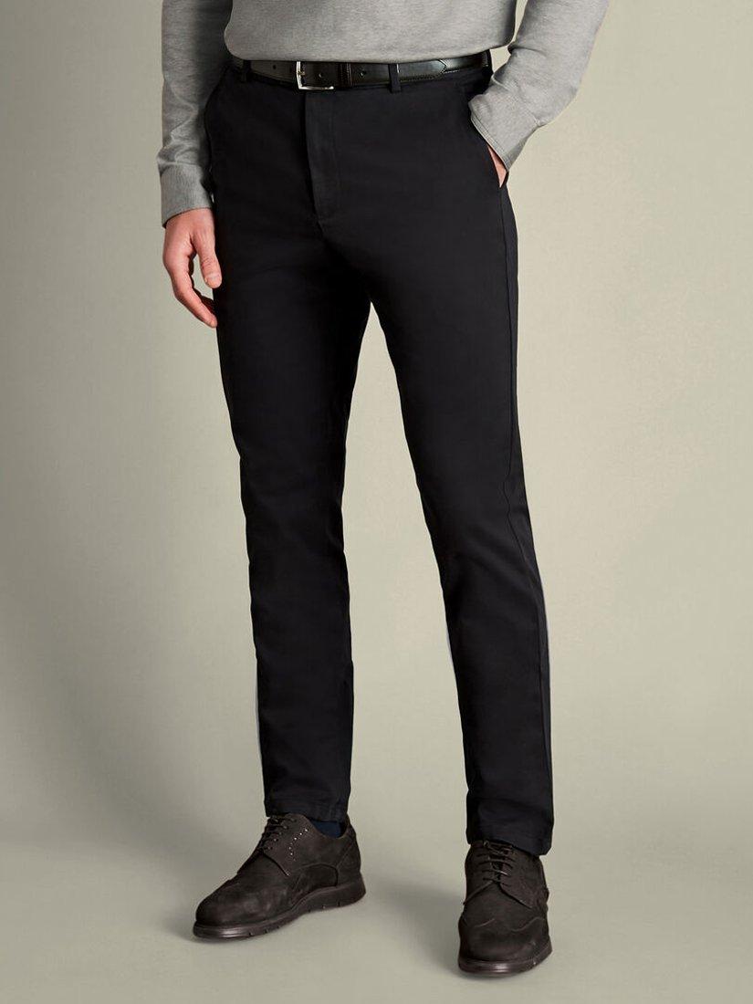 Product image 1 of 4, which shows Charles Tyrwhitt Straight Cotton Blend Trousers, Black, 32S