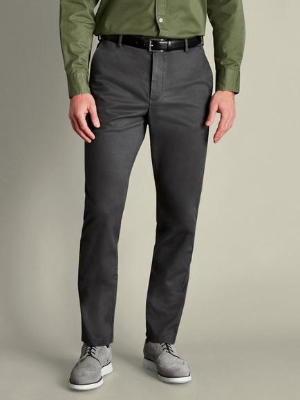 Charles Tyrwhitt Straight Cotton Blend Trousers, Dark Grey