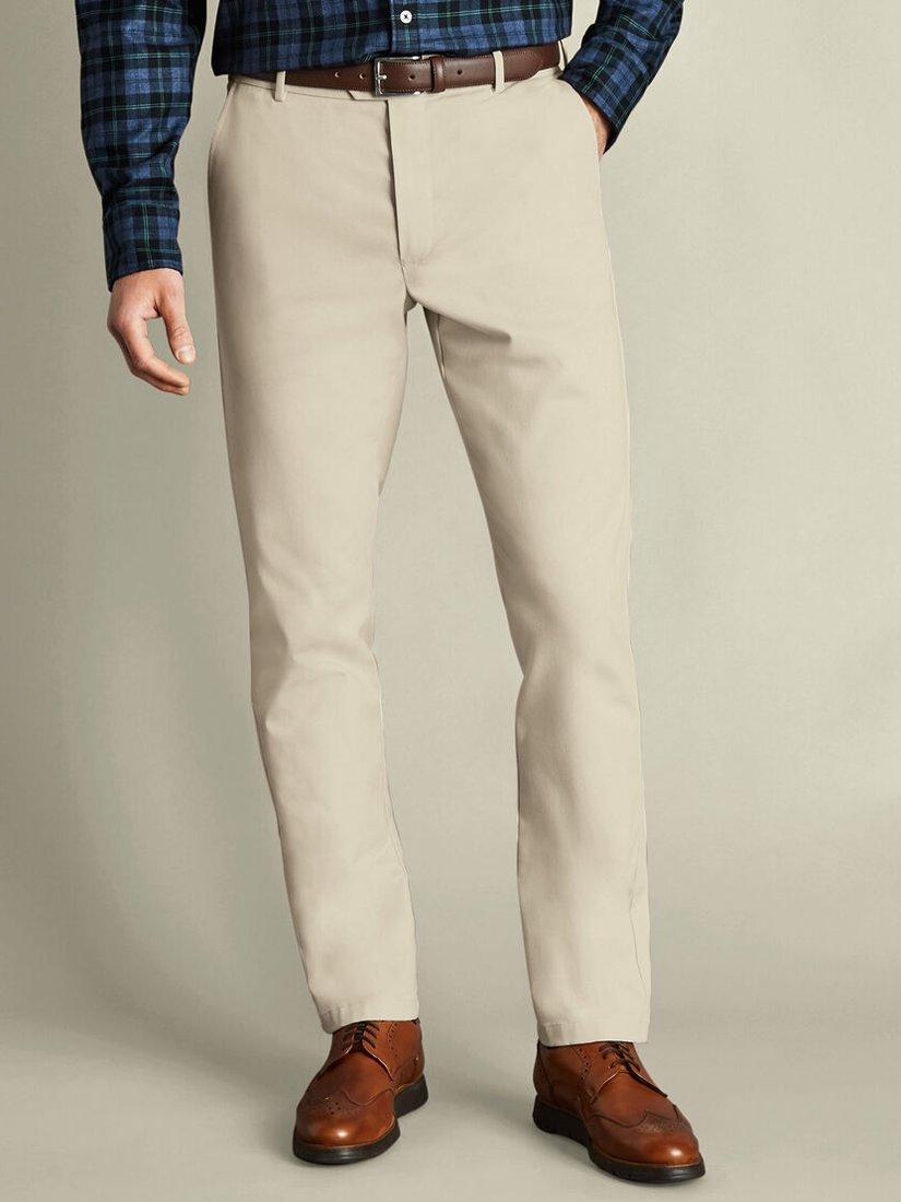Product image 1 of 5, which shows Charles Tyrwhitt Straight Cotton Blend Trousers, Stone, 32S