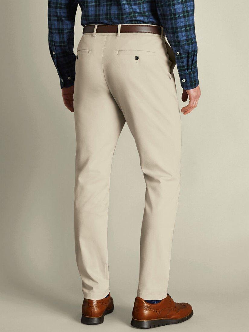 Product image 2 of 5, which shows Charles Tyrwhitt Straight Cotton Blend Trousers, Stone, 32S