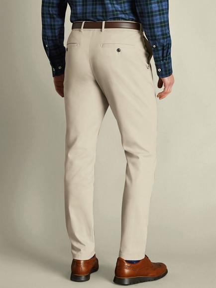 Charles Tyrwhitt Straight Cotton Blend Trousers, Stone - view 2, Stone