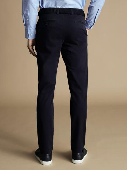 Charles Tyrwhitt Slim Fit Cotton Blend Trousers - view 2, French Navy