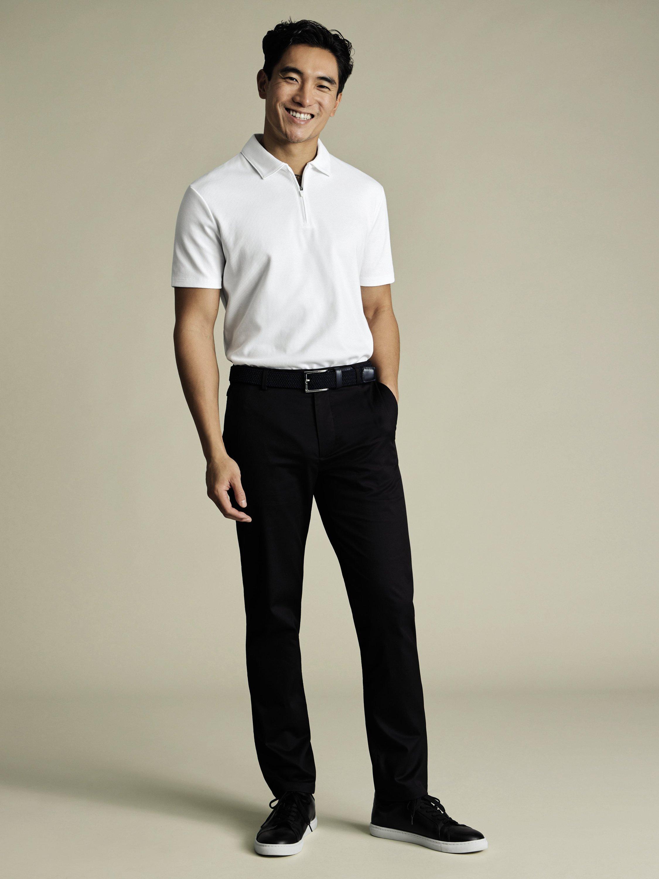 Product image 5 of 6, which shows Charles Tyrwhitt Performance Cotton Blend Chinos, Black, 30S
