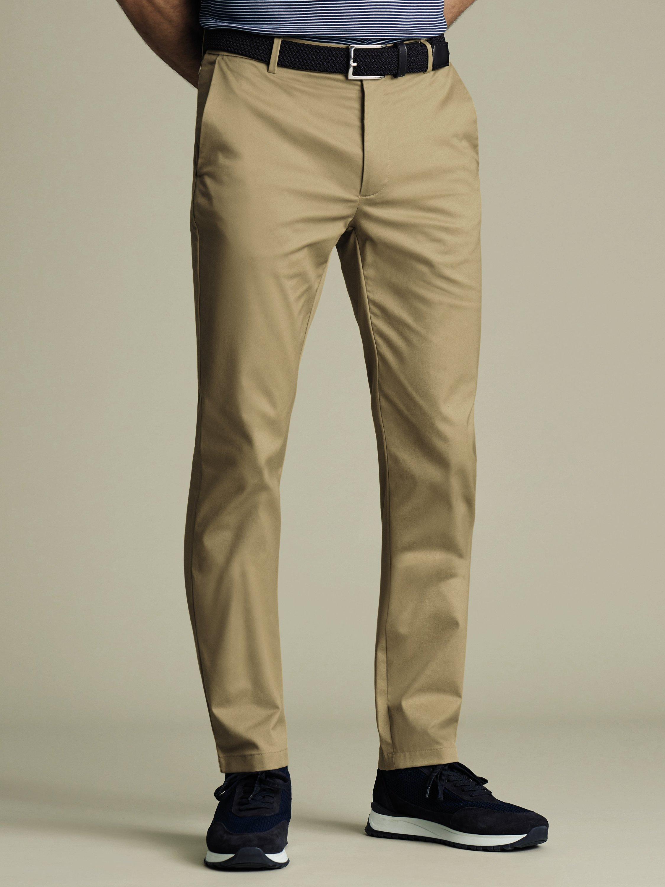 Product image 1 of 6, which shows Charles Tyrwhitt Performance Cotton Blend Chinos, Tan, 30S