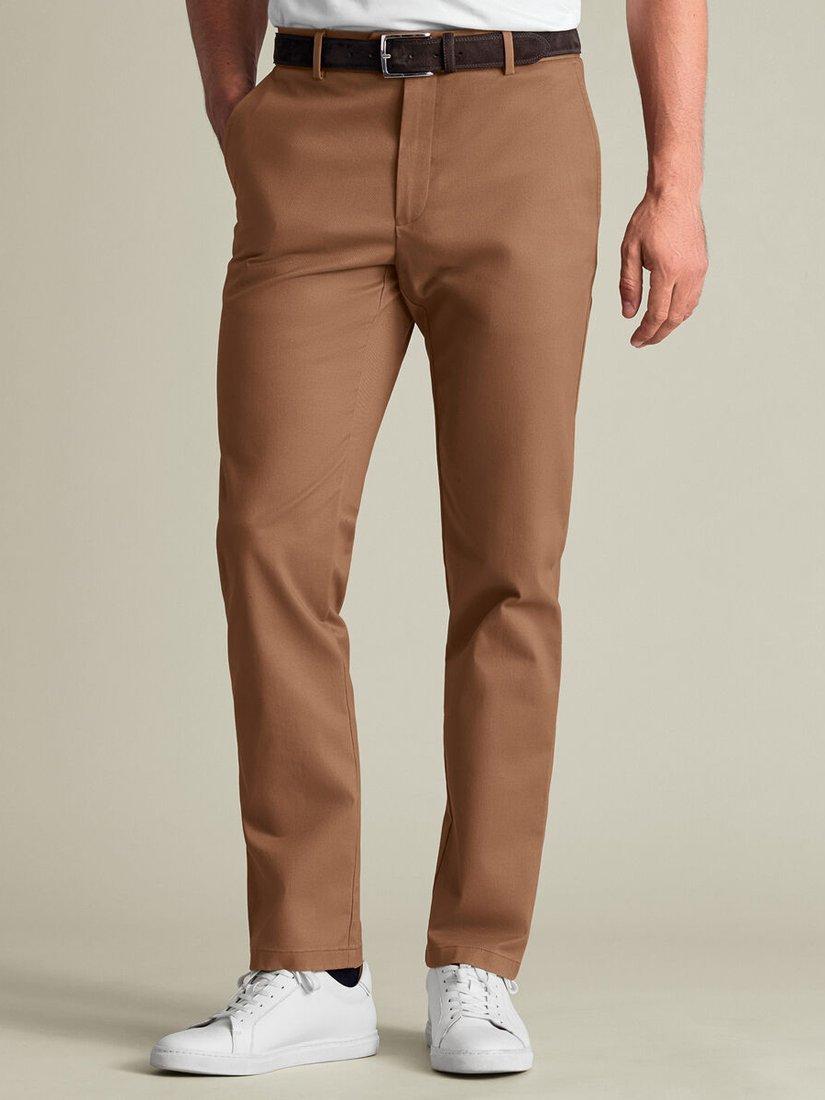 Product image 1 of 5, which shows Charles Tyrwhitt Straight Cotton Blend Trousers, Camel, 30S