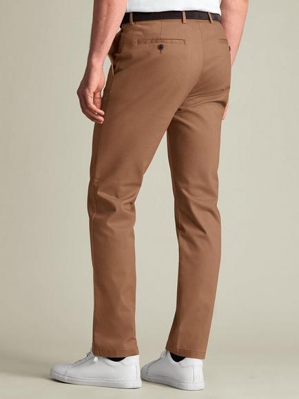 Charles Tyrwhitt Straight Cotton Blend Trousers, Camel - view 2, Camel