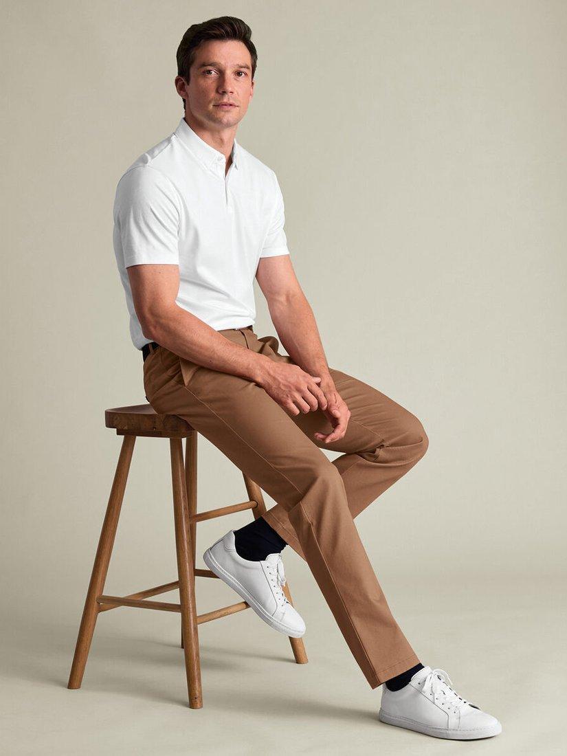 Product image 4 of 5, which shows Charles Tyrwhitt Straight Cotton Blend Trousers, Camel, 30S
