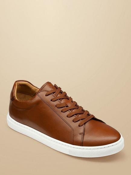 Charles Tyrwhitt Lace Up Leather Trainers - view 2, Dark Tan