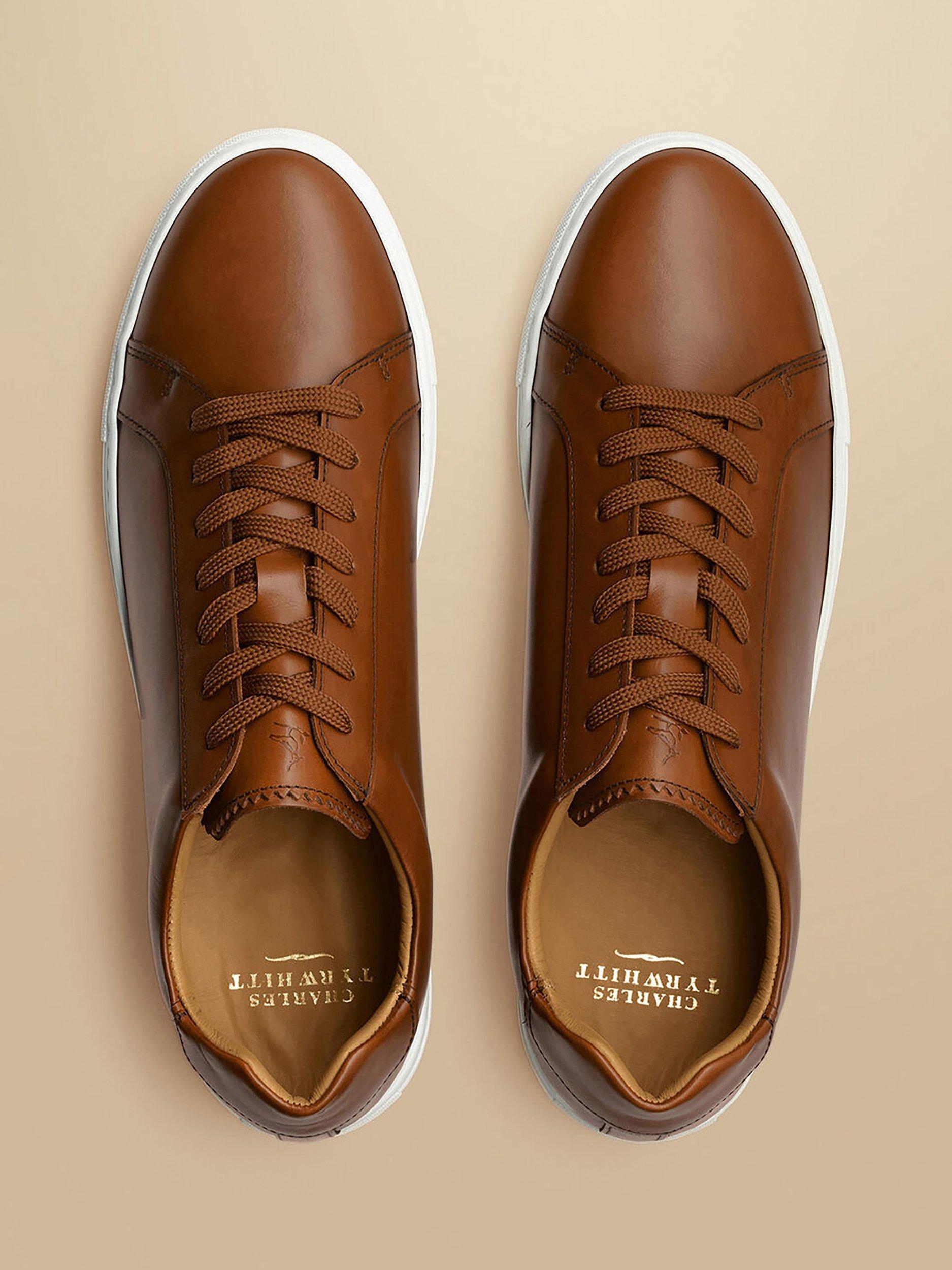 Product image 3 of 4, which shows Charles Tyrwhitt Lace Up Leather Trainers, Dark Tan, 11