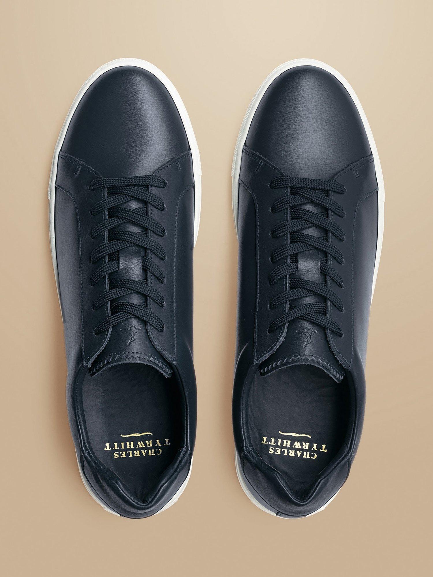 Product image 3 of 4, which shows Charles Tyrwhitt Lace Up Leather Trainers, Navy, 7