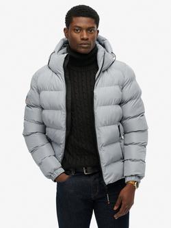 Superdry Hooded Sports Puffer Jacket, Washed Denim