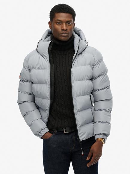 Superdry Hooded Sports Puffer Jacket, Washed Denim