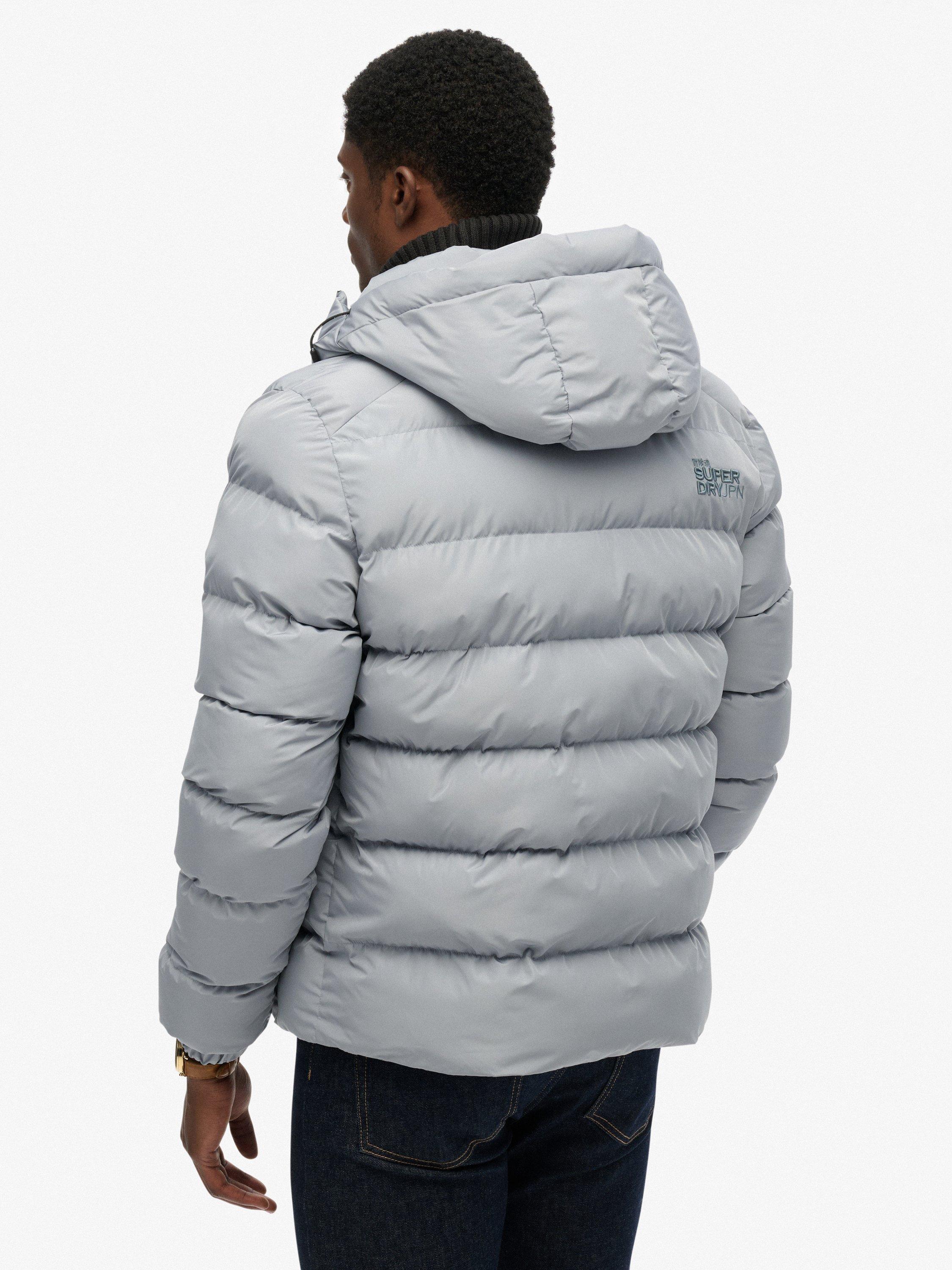 Product image 2 of 6, which shows Superdry Hooded Sports Puffer Jacket, Washed Denim, M