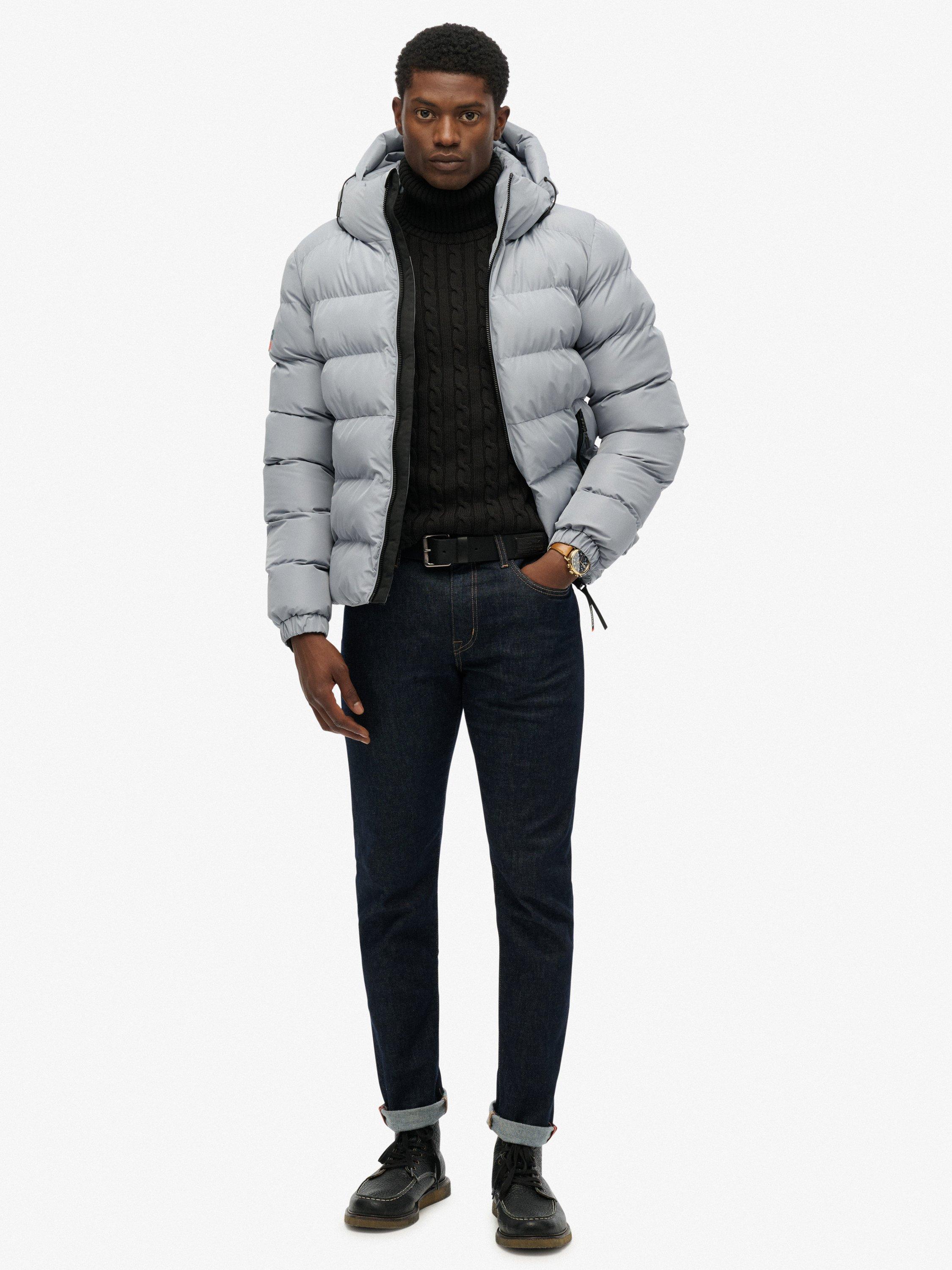 Product image 3 of 6, which shows Superdry Hooded Sports Puffer Jacket, Washed Denim, M