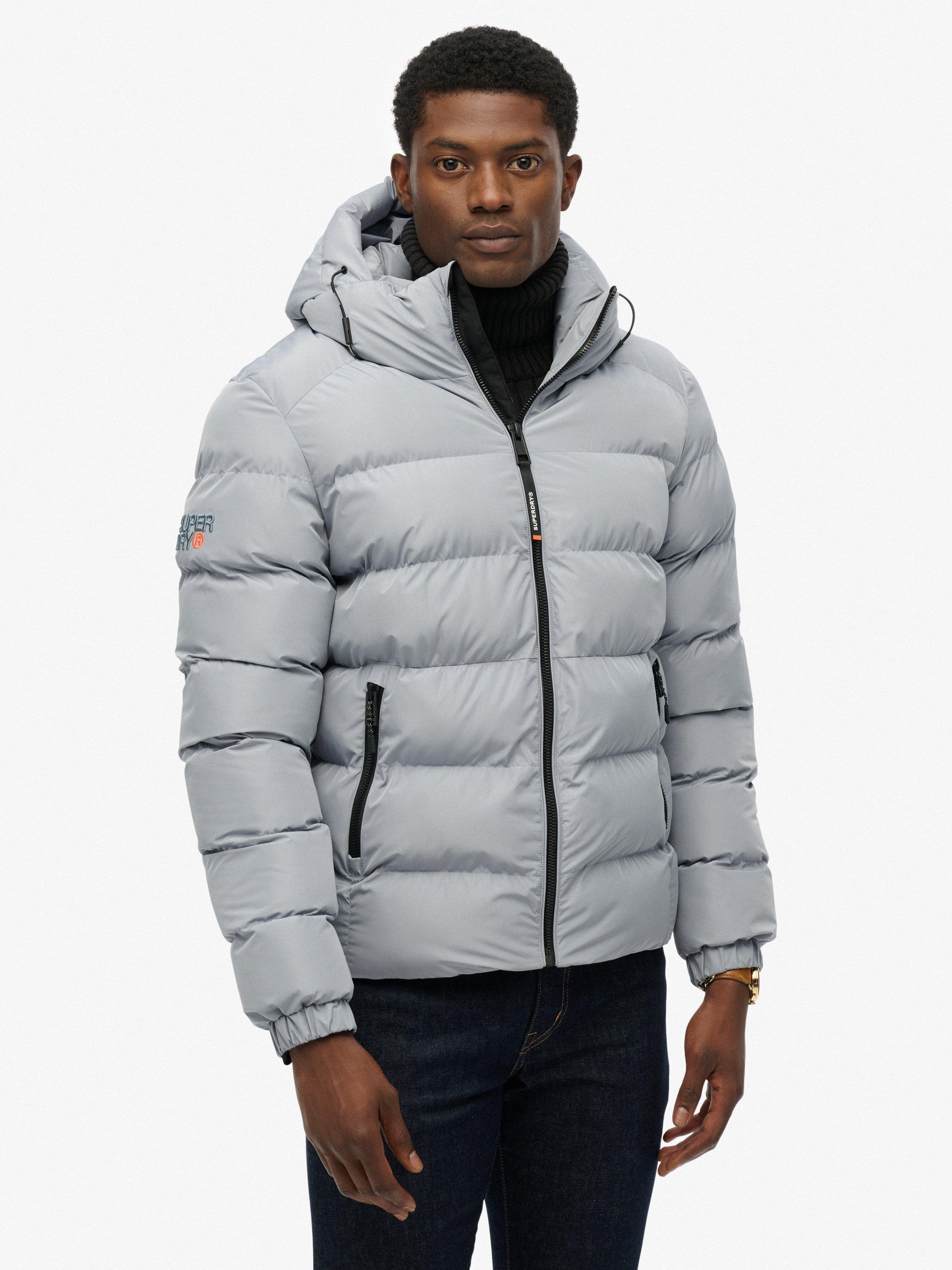 Product image 4 of 6, which shows Superdry Hooded Sports Puffer Jacket, Washed Denim, M