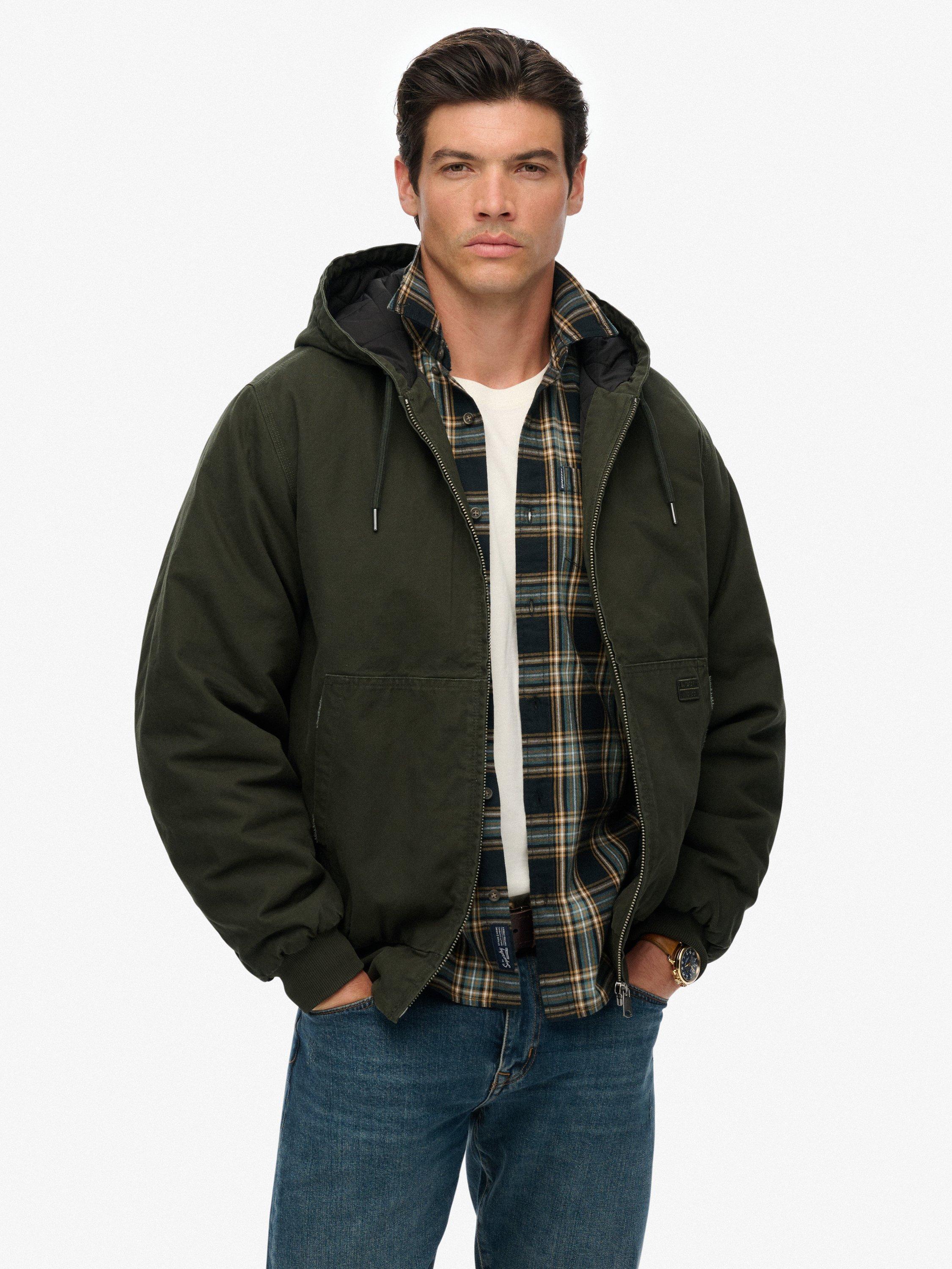 Product image 1 of 6, which shows Superdry Canvas Surplus Hooded Cotton Jacket, Olive Green, XXXL