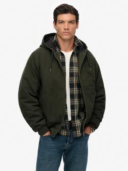 Superdry Canvas Surplus Hooded Cotton Jacket, Olive Green