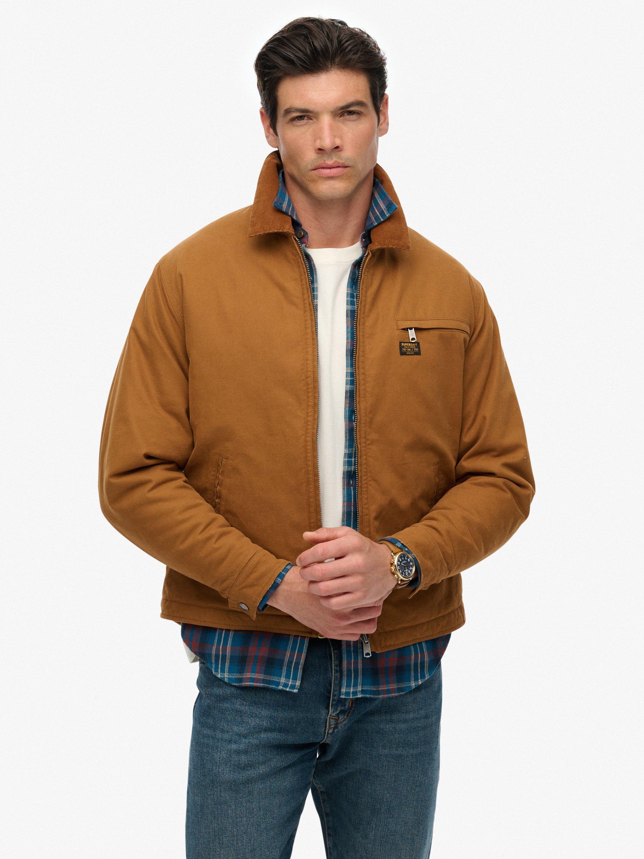 Product image 4 of 6, which shows Superdry Zip Front Cotton Jacket, Tobacco Brown, S