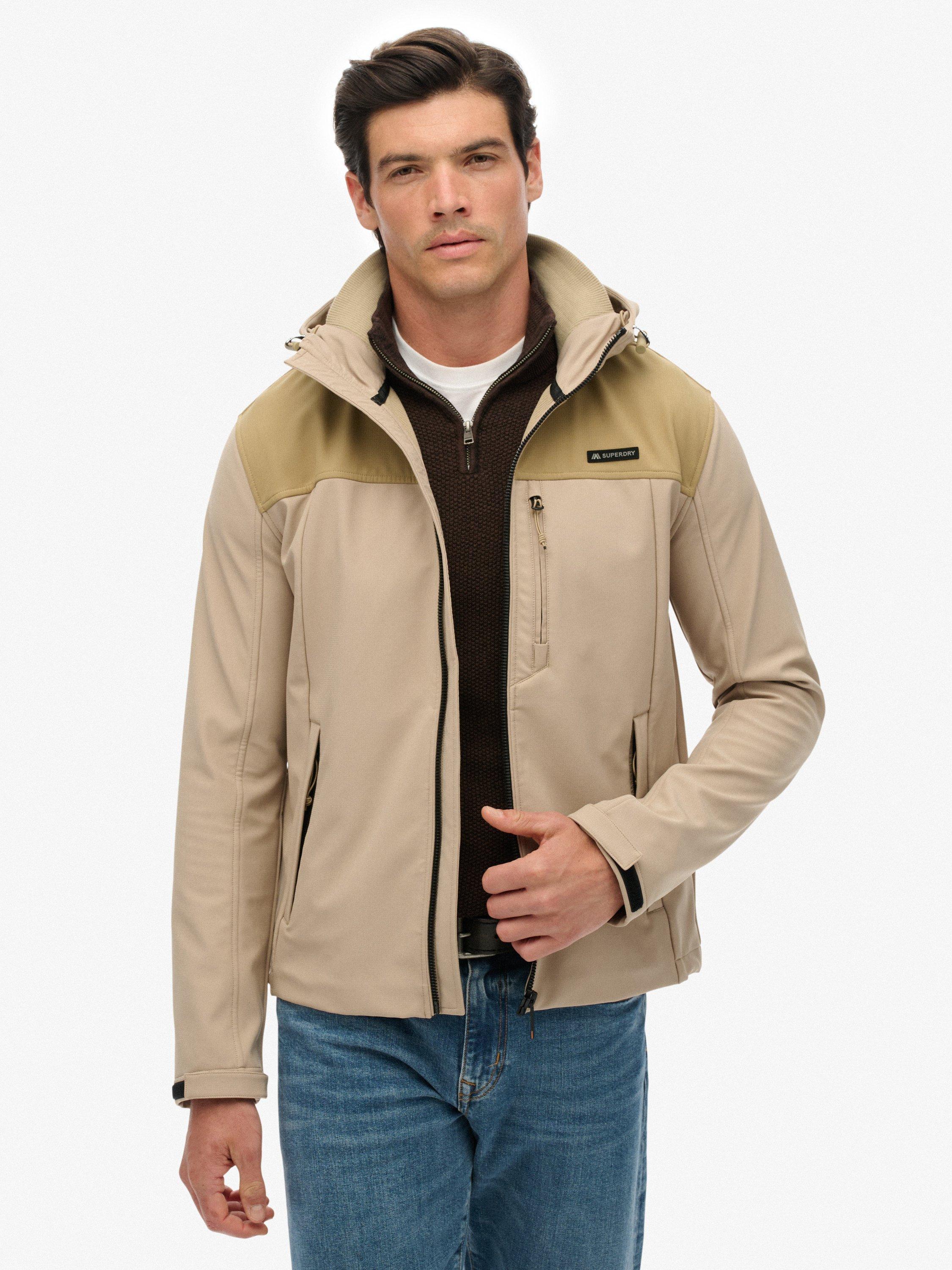 Product image 1 of 6, which shows Superdry Hooded Soft Shell Trekker Jacket, City Sand, XXL