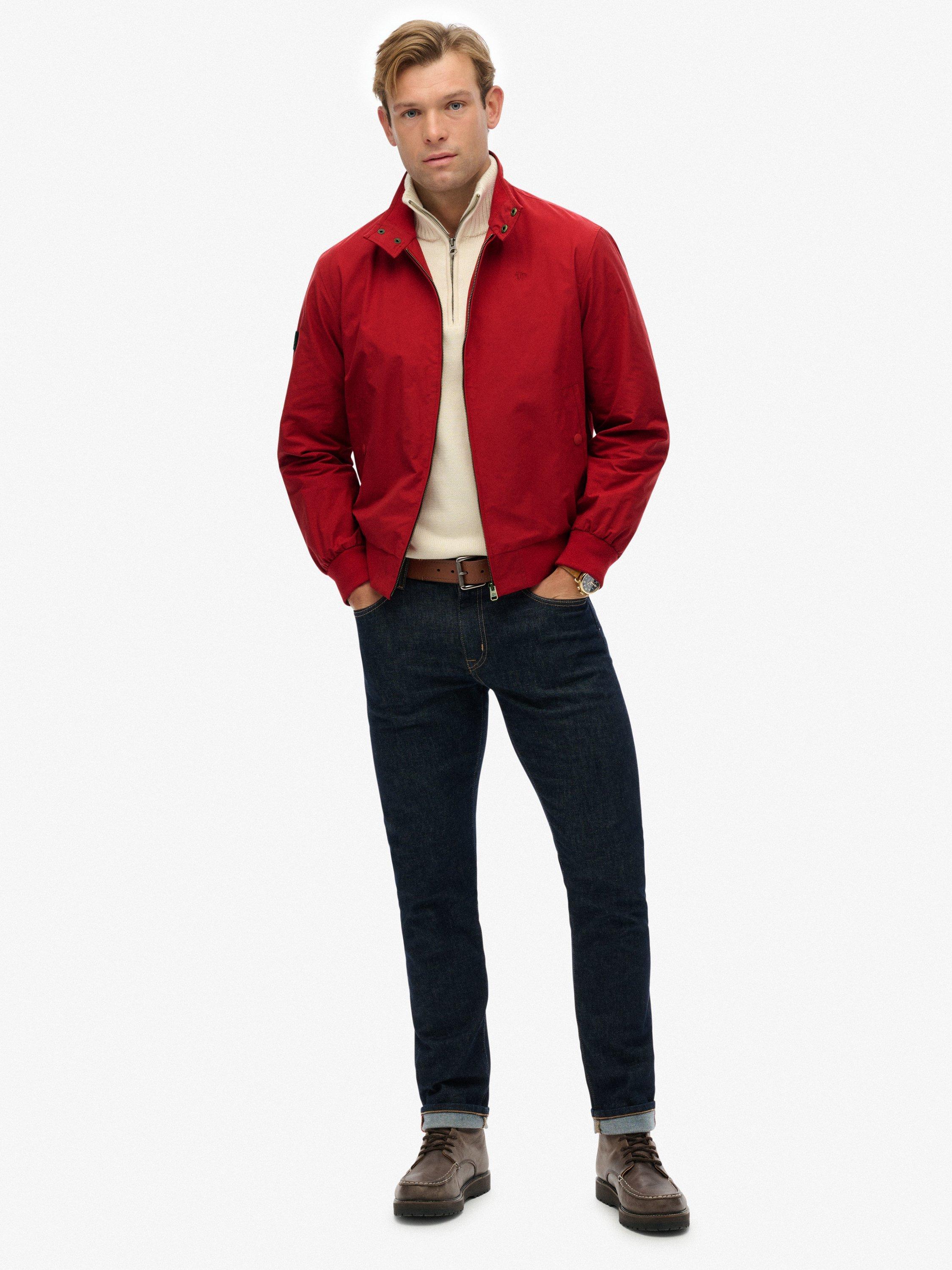 Product image 3 of 7, which shows Superdry Classic Harrington Jacket, Chilli Pepper Red, XXXL