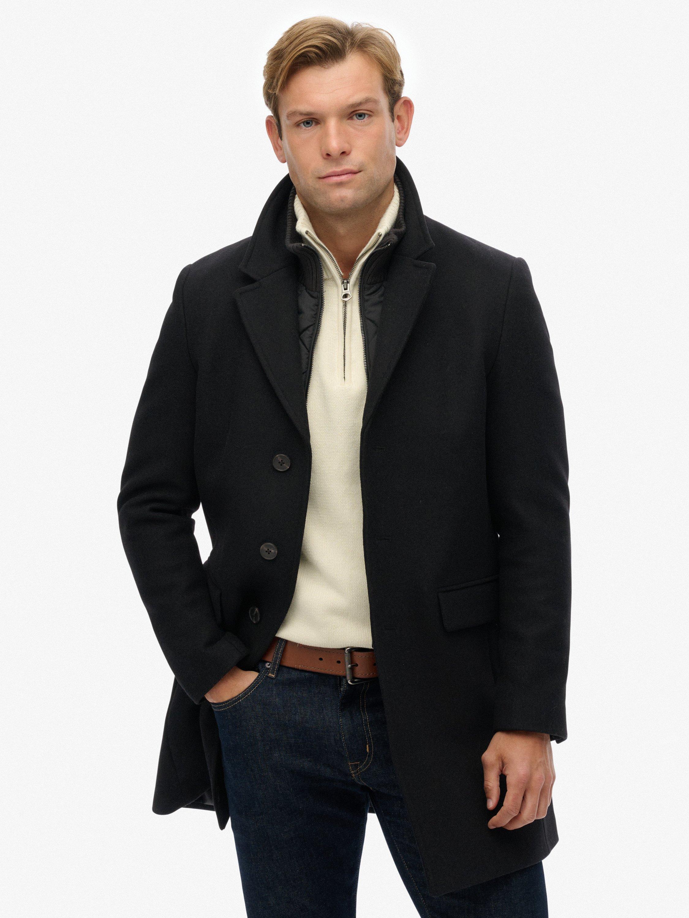 Product image 1 of 6, which shows Superdry Tailored 2 In 1 Town Coat, Black, S