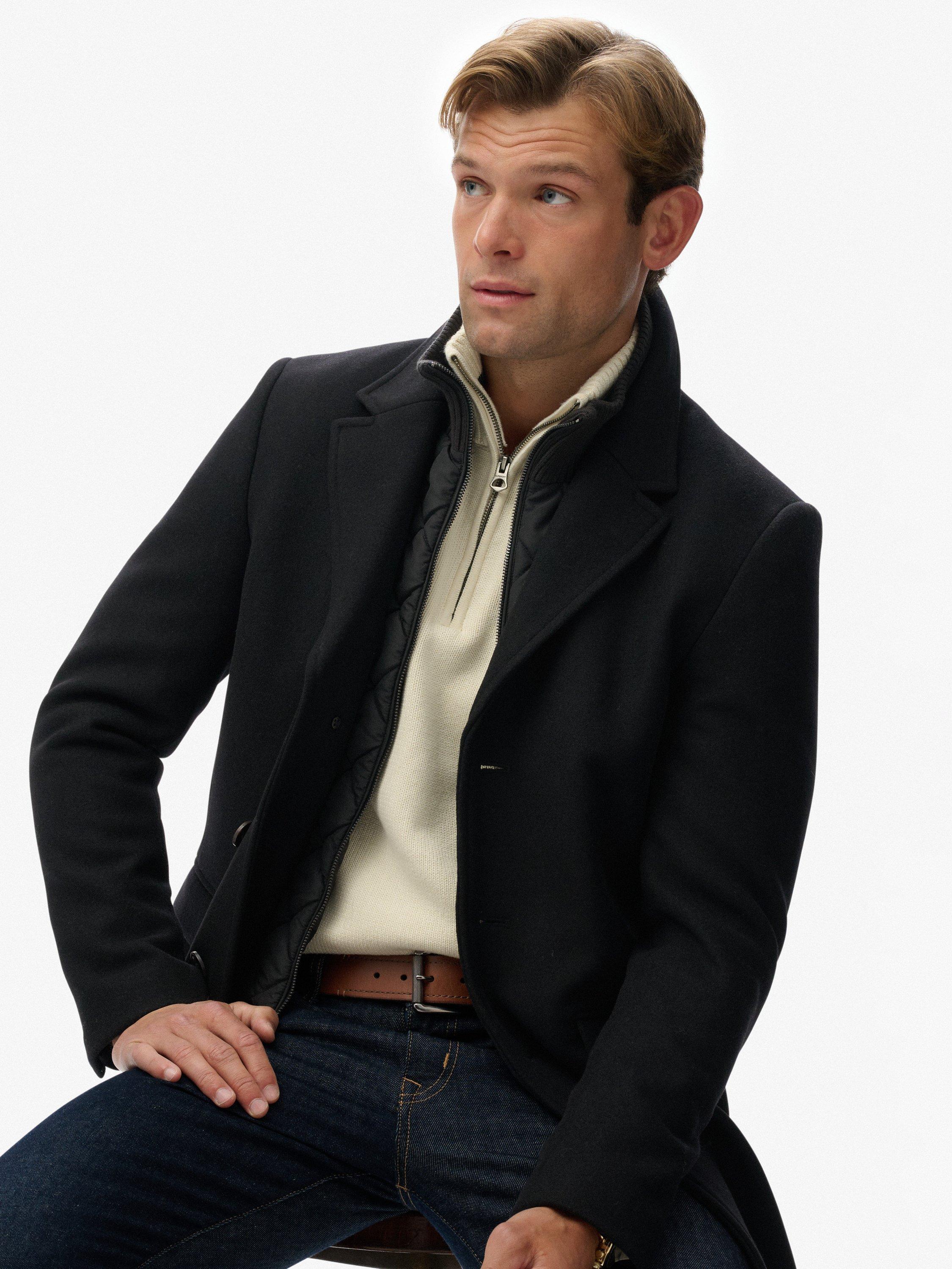 Product image 6 of 6, which shows Superdry Tailored 2 In 1 Town Coat, Black, S