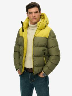 Superdry Colourblock Hooded Puffer Jacket, Shooting Olive