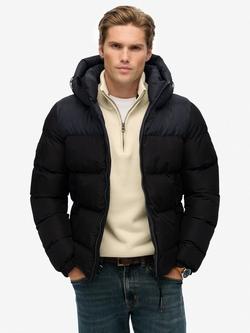 Superdry Colourblock Hooded Puffer Jacket, Black/Ebony