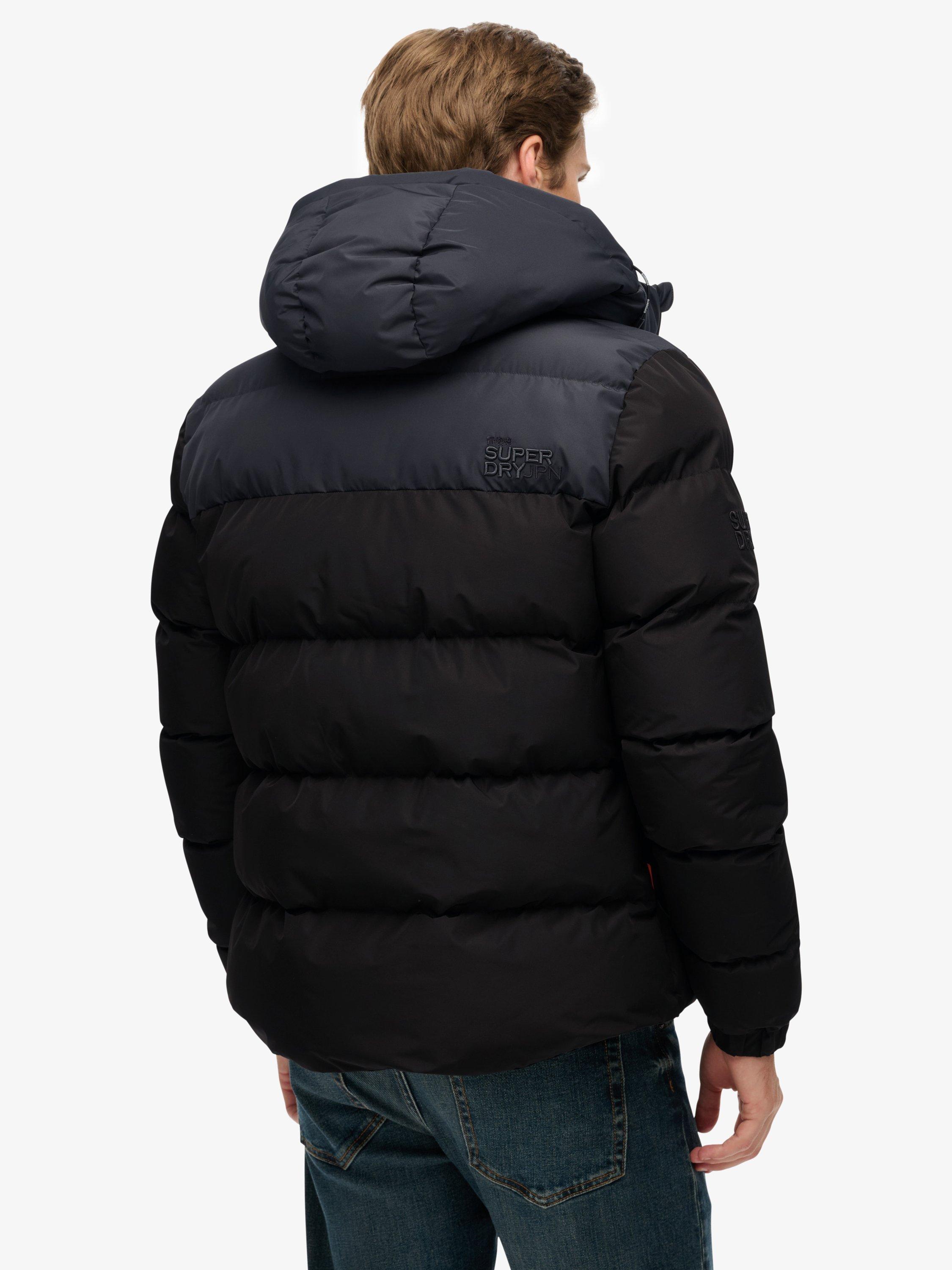 Product image 2 of 7, which shows Superdry Colourblock Hooded Puffer Jacket, Black/Ebony, XXXL