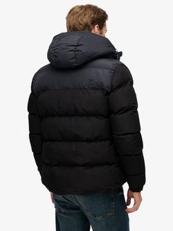 Superdry Colourblock Hooded Puffer Jacket - view 2, Black/Ebony