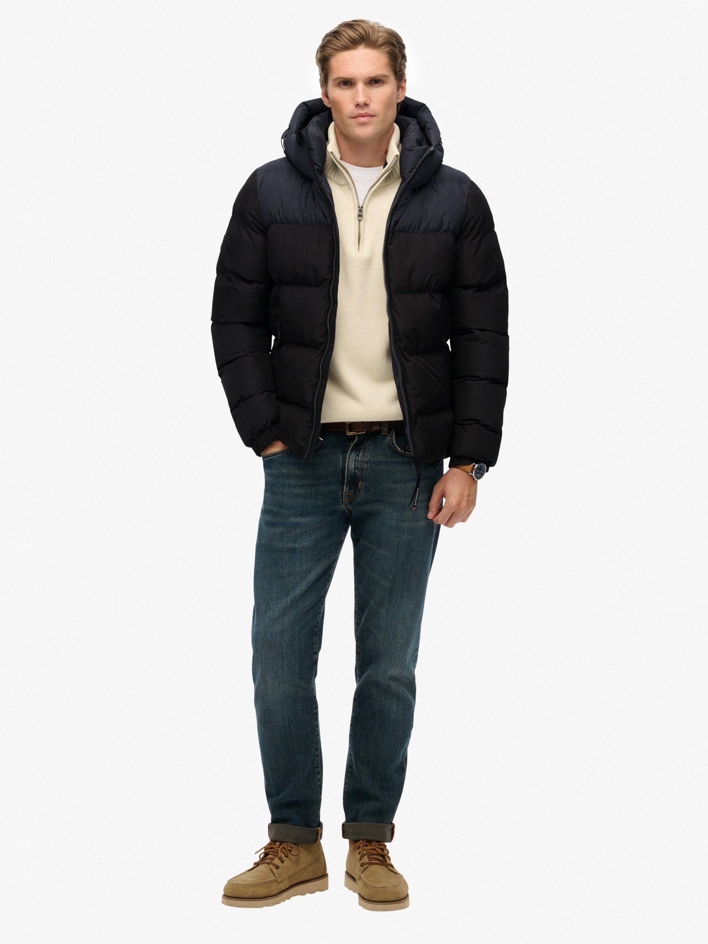 Product image 3 of 7, which shows Superdry Colourblock Hooded Puffer Jacket, Black/Ebony, XXXL