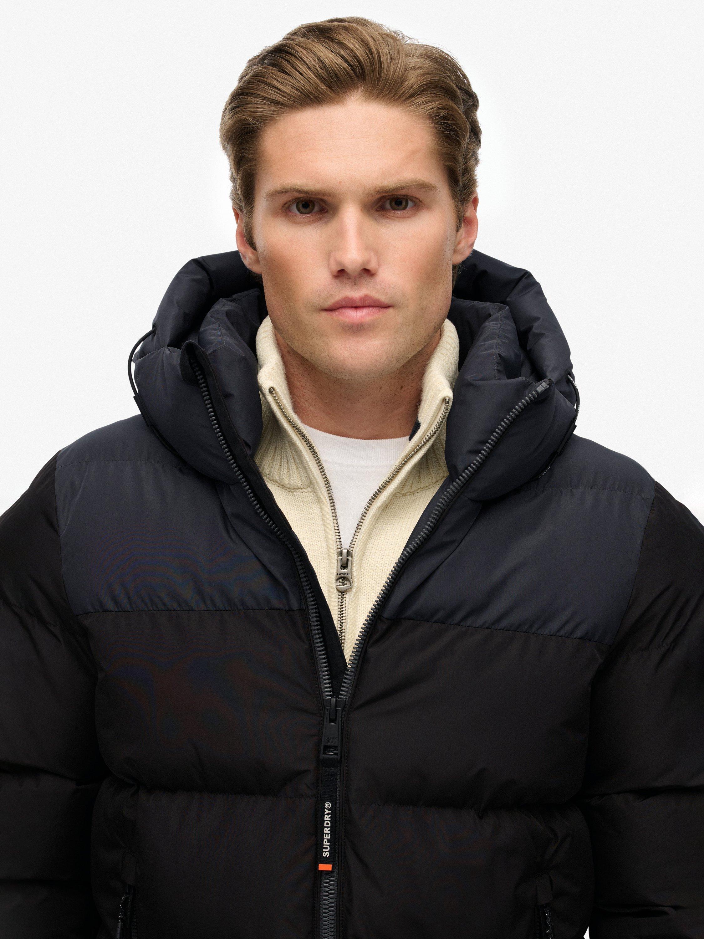 Product image 5 of 7, which shows Superdry Colourblock Hooded Puffer Jacket, Black/Ebony, XXXL