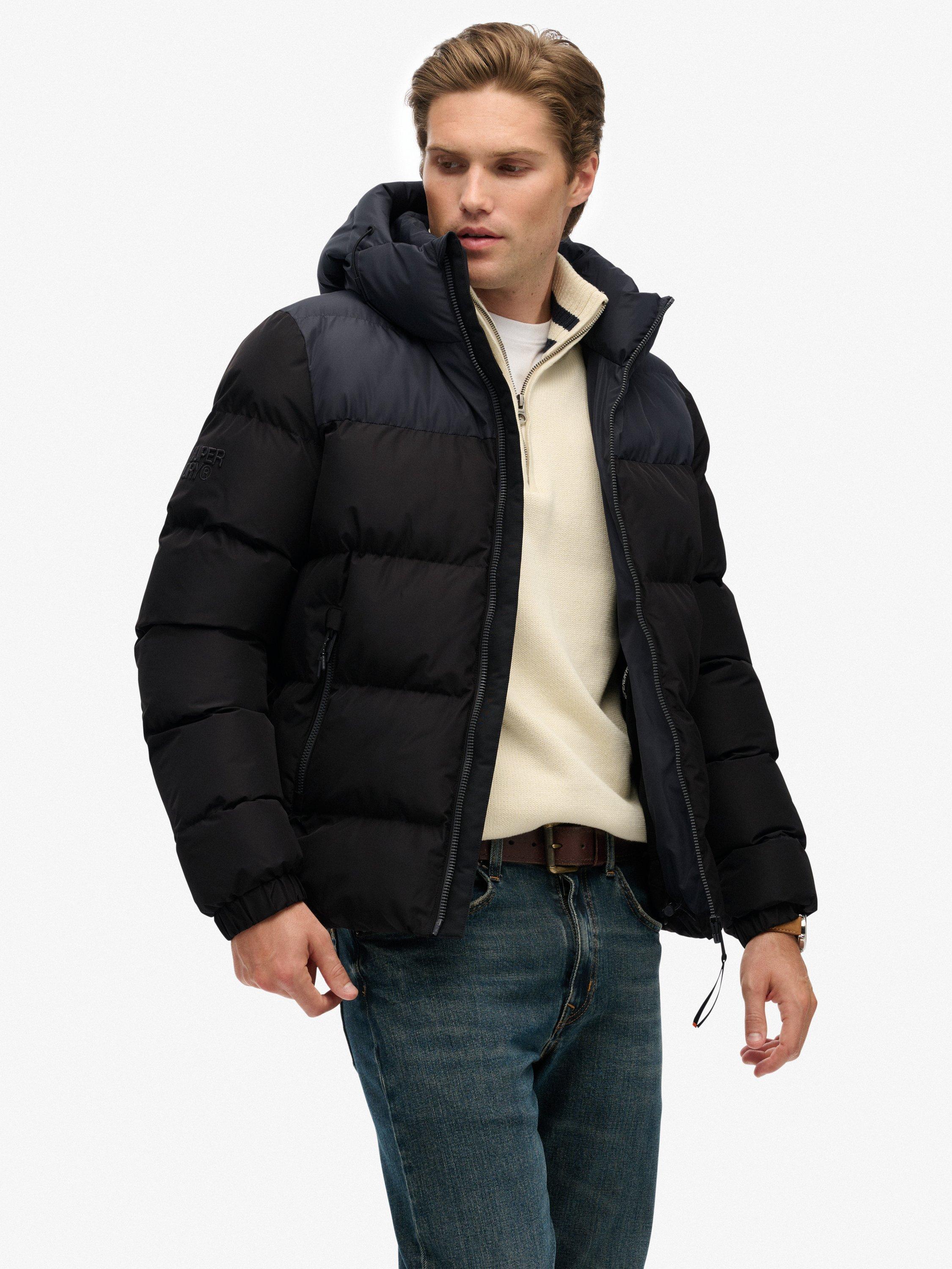 Product image 6 of 7, which shows Superdry Colourblock Hooded Puffer Jacket, Black/Ebony, XXXL