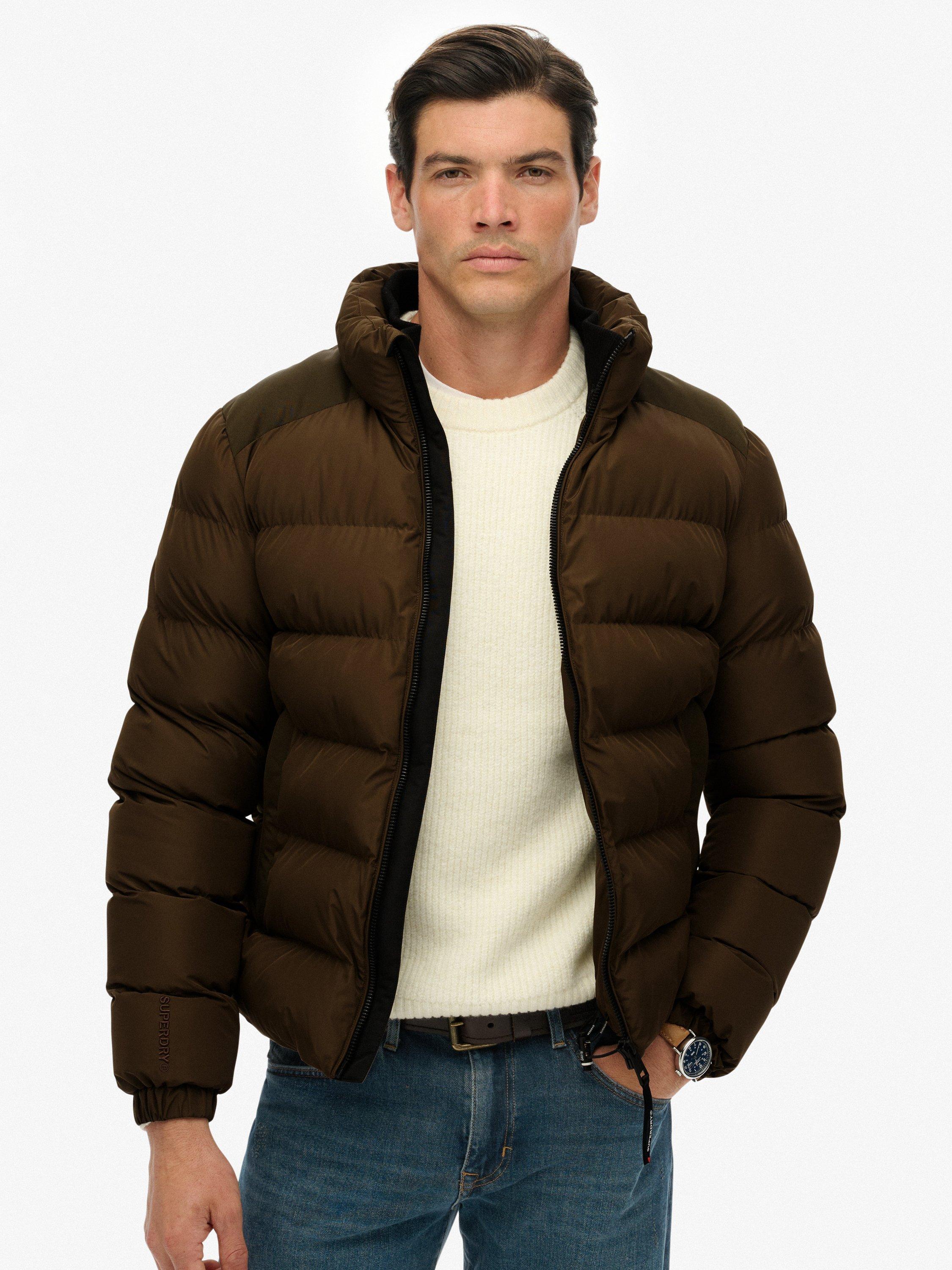 Product image 1 of 6, which shows Superdry Zip Front Puffer Jacket, Slate Brown, XXL