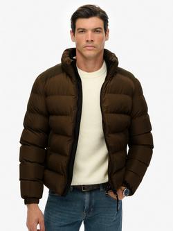 Superdry Zip Front Puffer Jacket, Slate Brown