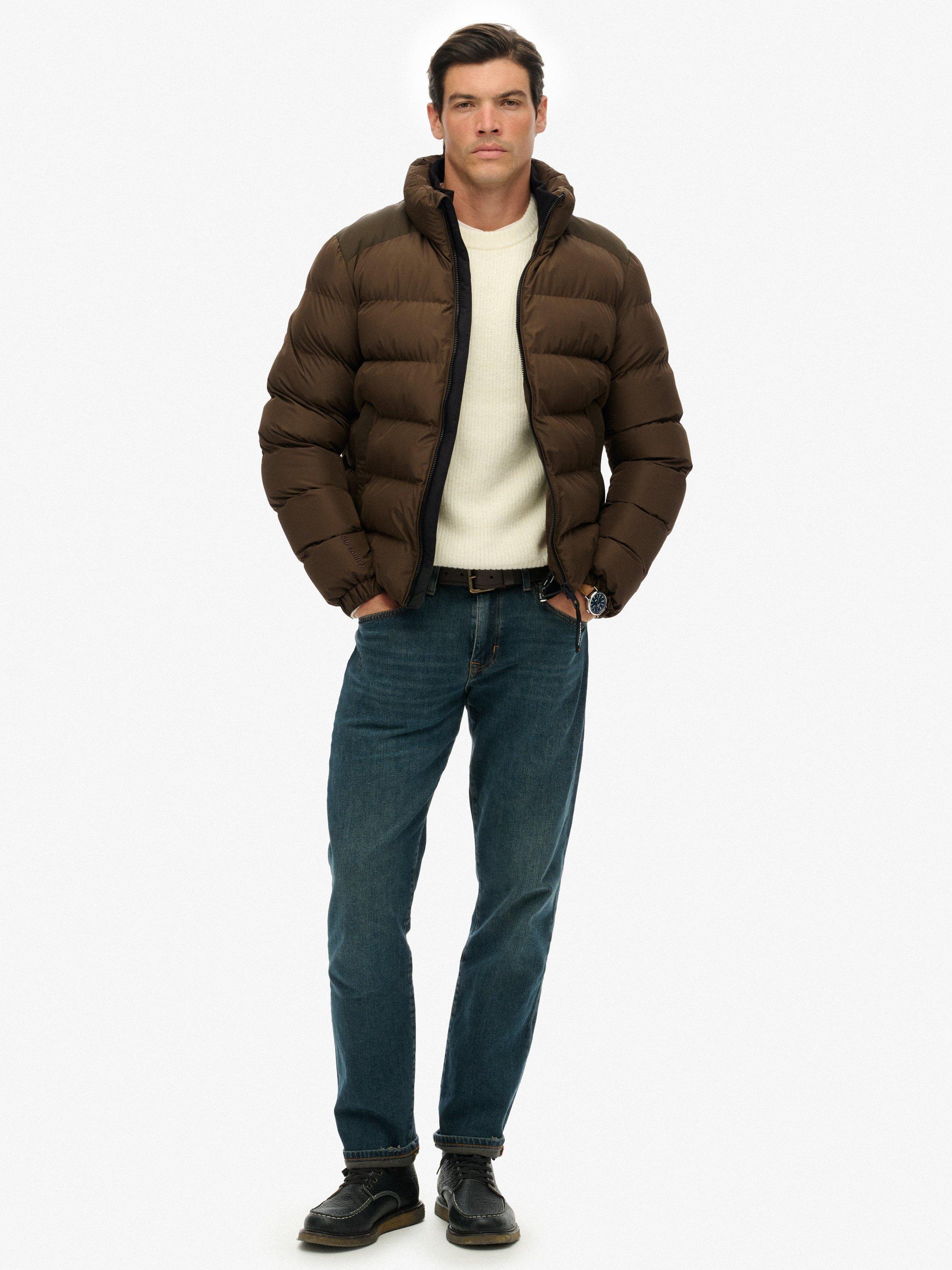 Product image 3 of 6, which shows Superdry Zip Front Puffer Jacket, Slate Brown, XXL