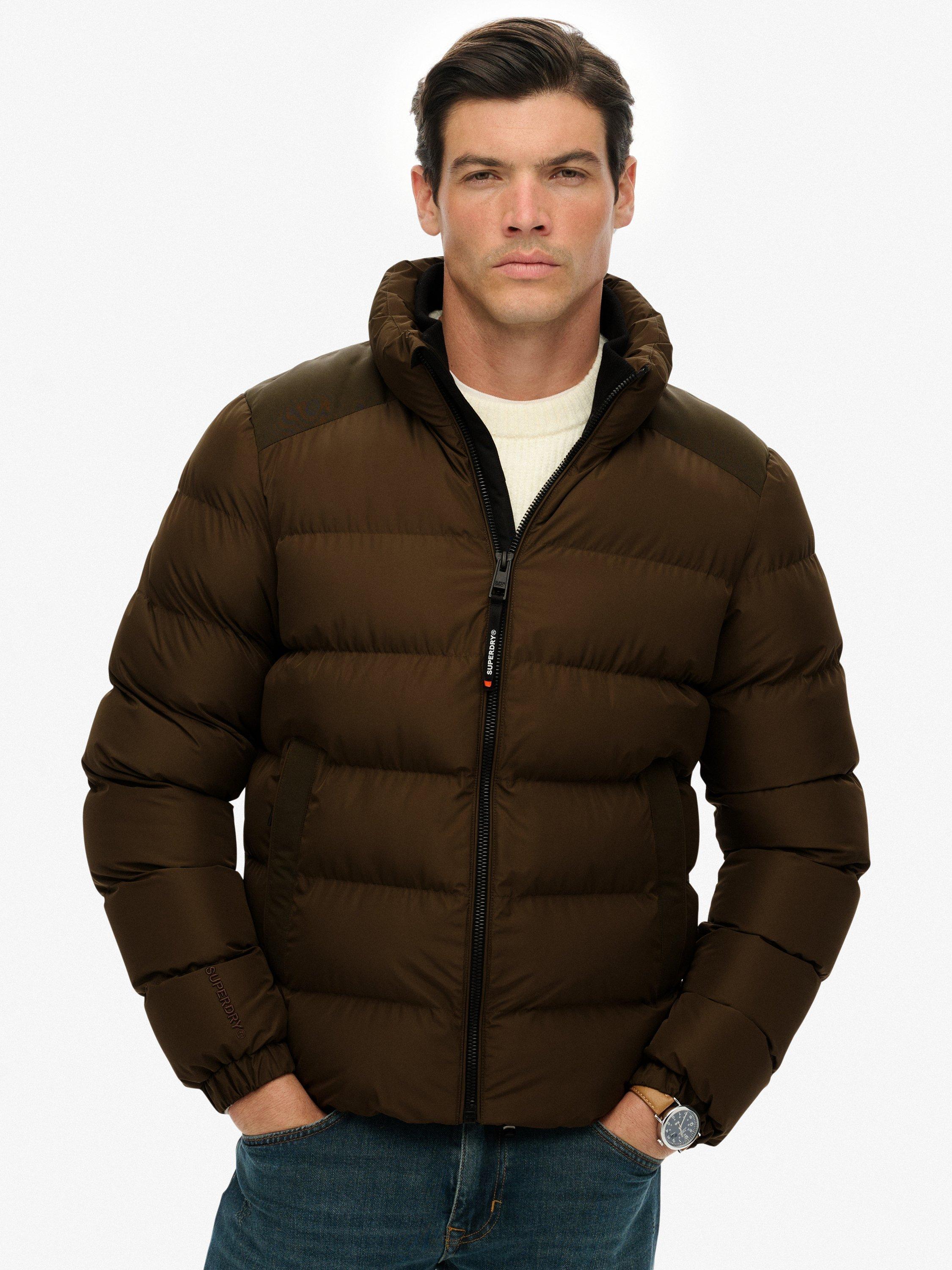 Product image 4 of 6, which shows Superdry Zip Front Puffer Jacket, Slate Brown, XXL