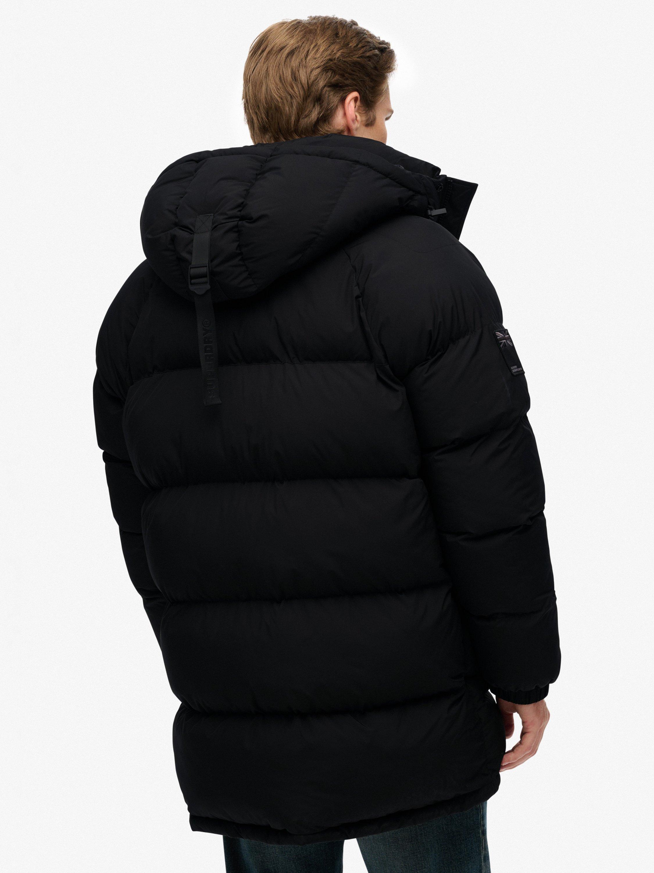 Product image 2 of 6, which shows Superdry Longline Baffle Parka Jacket, Jet Black, M