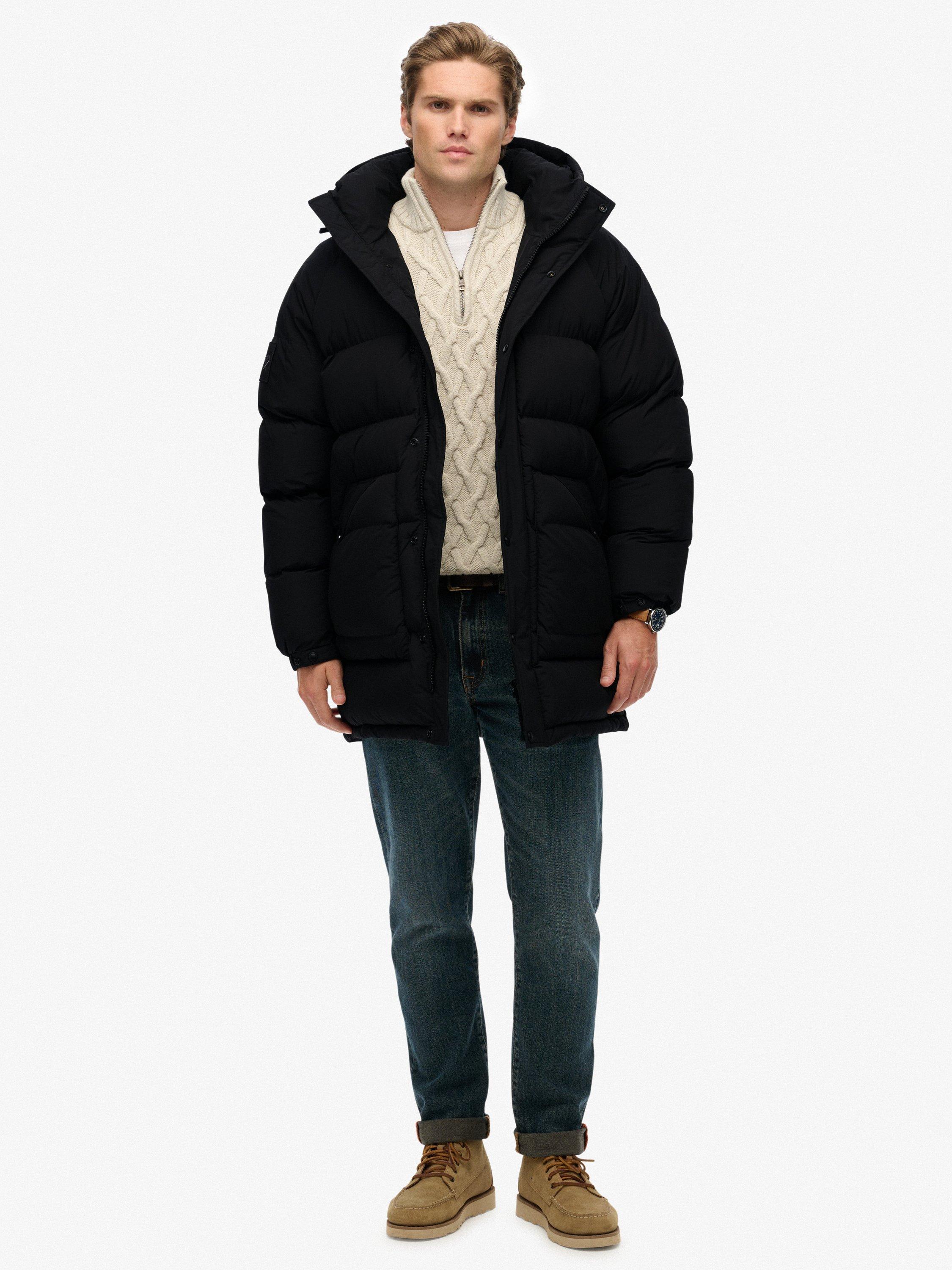 Product image 3 of 6, which shows Superdry Longline Baffle Parka Jacket, Jet Black, M