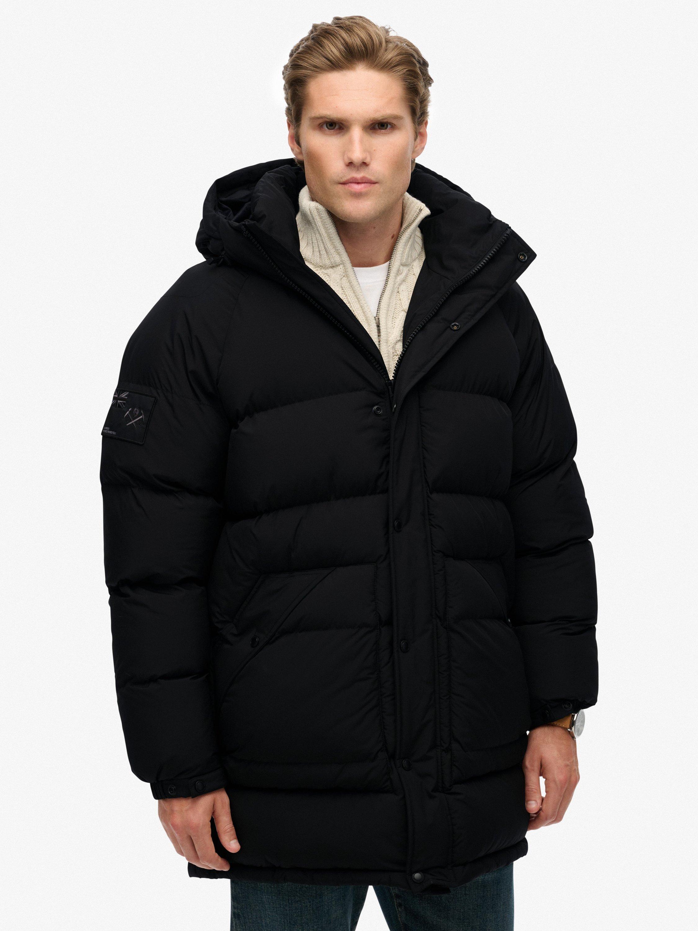 Product image 4 of 6, which shows Superdry Longline Baffle Parka Jacket, Jet Black, M