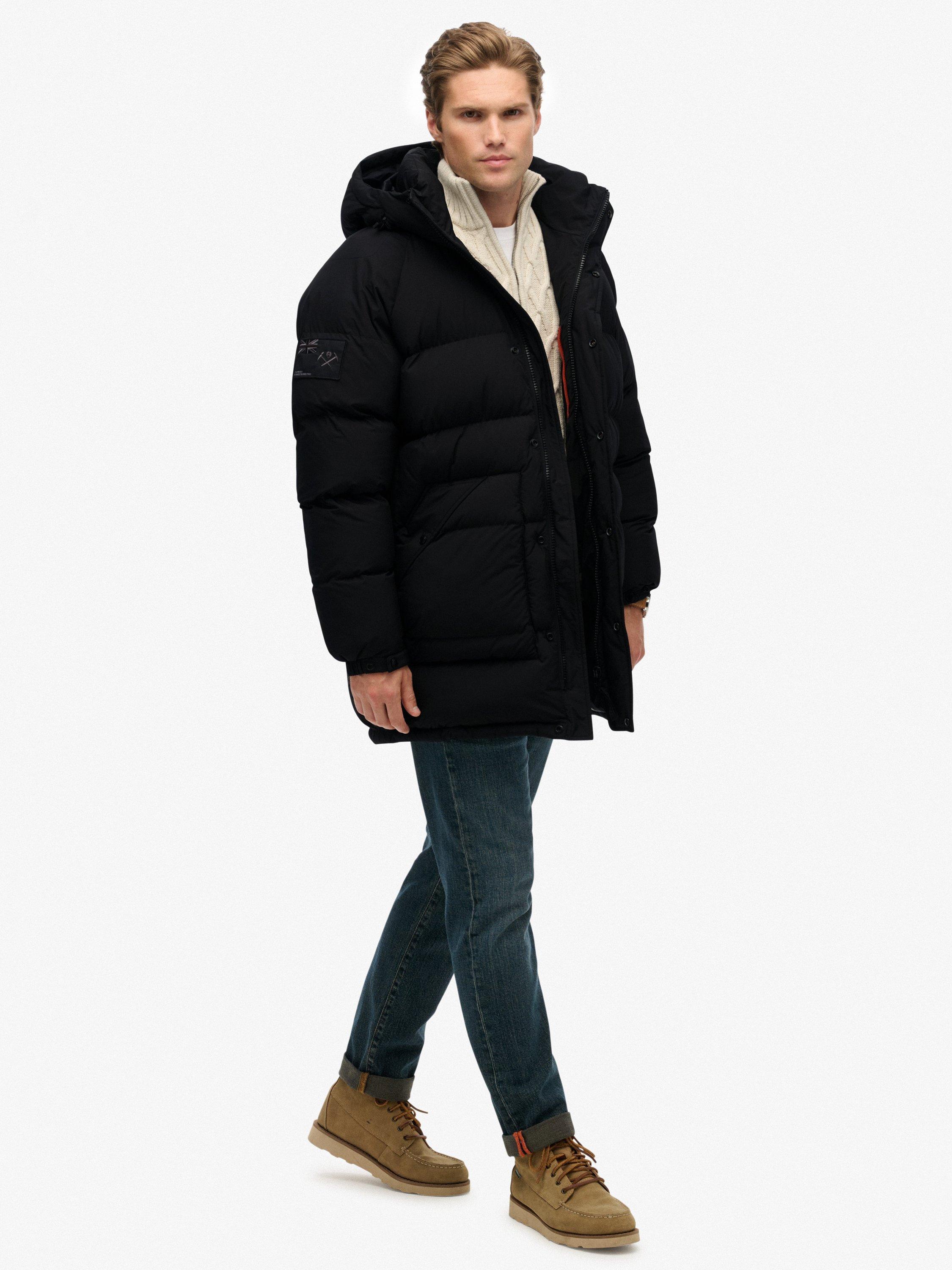 Product image 6 of 6, which shows Superdry Longline Baffle Parka Jacket, Jet Black, M