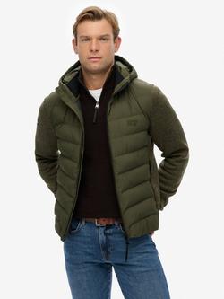 Superdry Hooded Knit Storm Hybrid Jacket, Khaki Green Marl